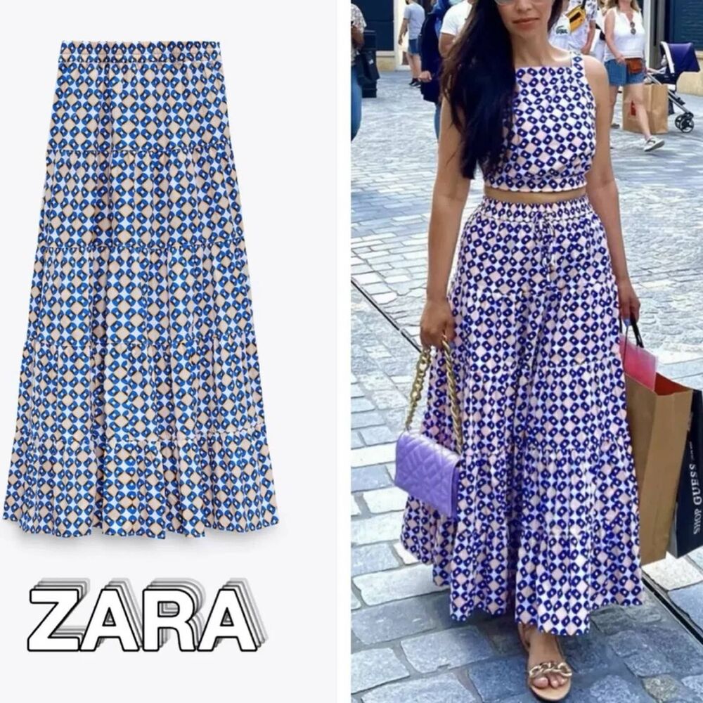 Zara Geometric Print Midi Skirt MEDIUM